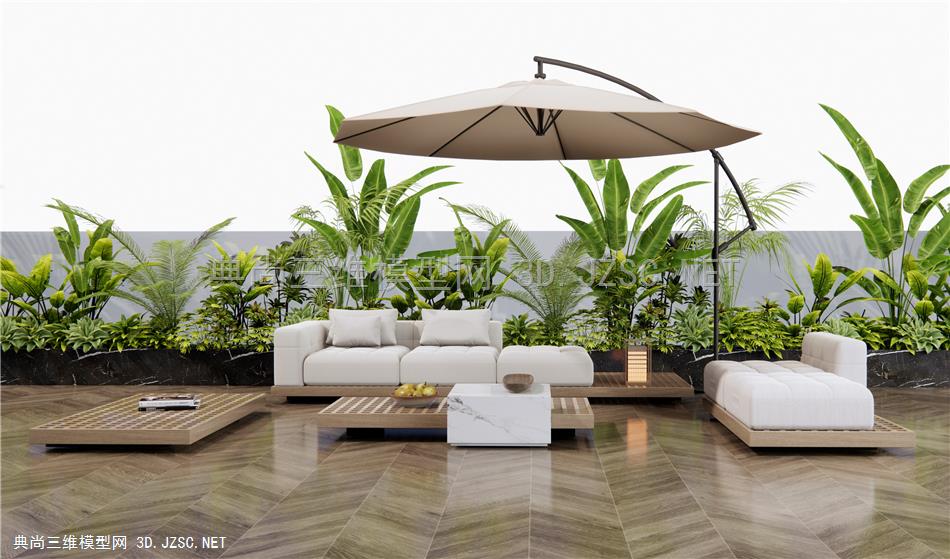 现代户外沙发 休闲沙发 灌木 植物堆 植物组合
