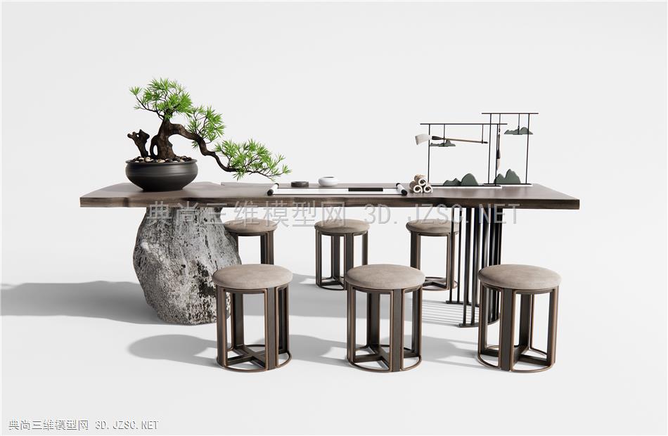 新中式茶椅 茶台 松树盆景1