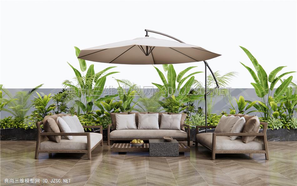 现代户外沙发 灌木 植物堆 植物组合1