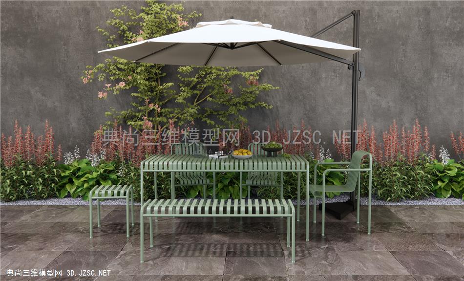 现代户外休闲桌椅 铁艺桌椅 花草 草丛 藤爬植物1