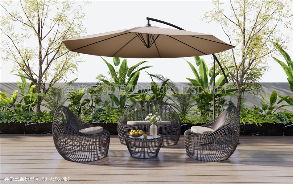 现代户外沙发 铁艺户外沙发 休闲沙发 灌木绿植 户外植物