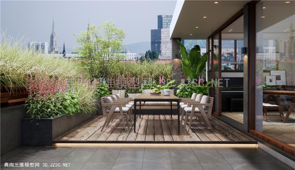 现代屋顶花园 庭院景观 露台 阳台 户外桌椅 花草 植物堆 植物组合1