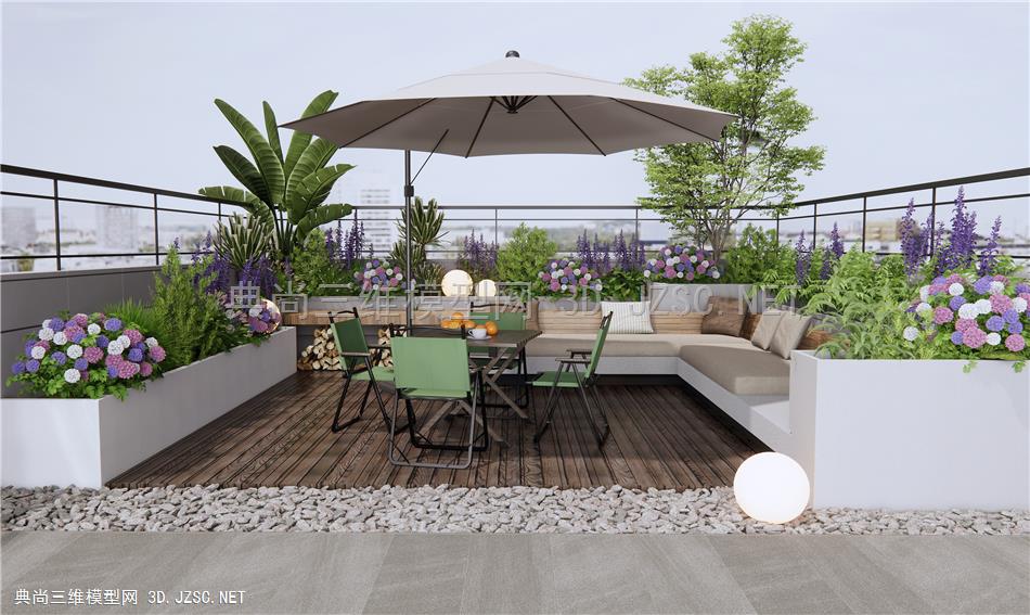 现代屋顶花园 庭院景观 花草 户外桌椅 植物组合 花卉 露台景观