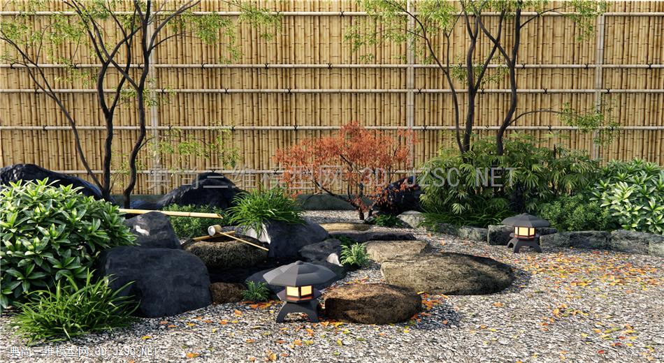 日式庭院小品 景观造景 石灯 置石 植物景观 乔木