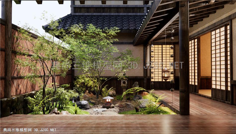 日式庭院景观 禅意庭院 景观造景 植物景观 植物景观 乔木 景观树 景观石头 蕨类植物1