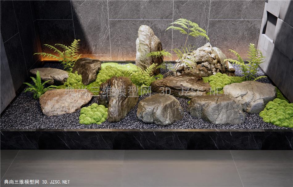 现代石头 景观石 石块 苔藓植物 蕨类植物 室内植物景观造景 庭院小品1