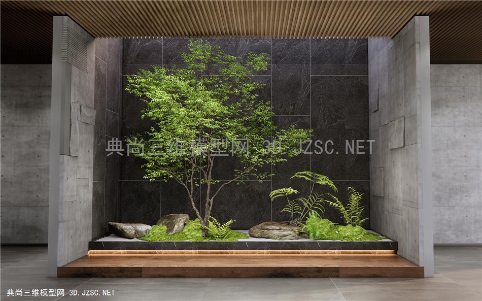 现代室内植物景观造景 庭院小品 苔藓植物 蕨类植物 石头 毛石墙1