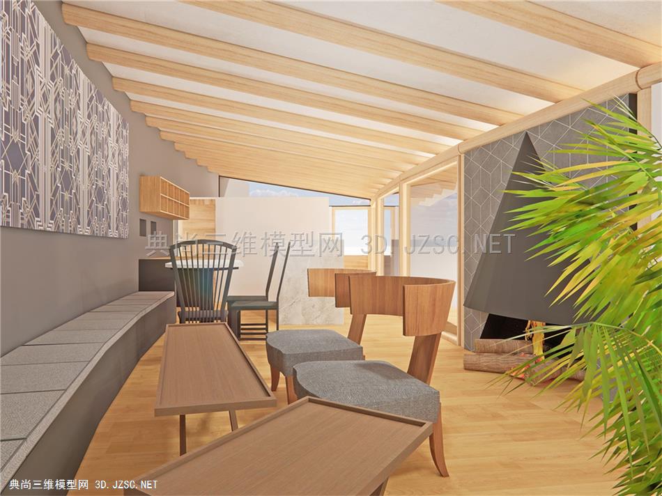 创意小建筑  现代民宿 沙发组合 客厅 餐厅 厨房 卫生间 卧室 床 绿植 壁炉 咖啡厅 