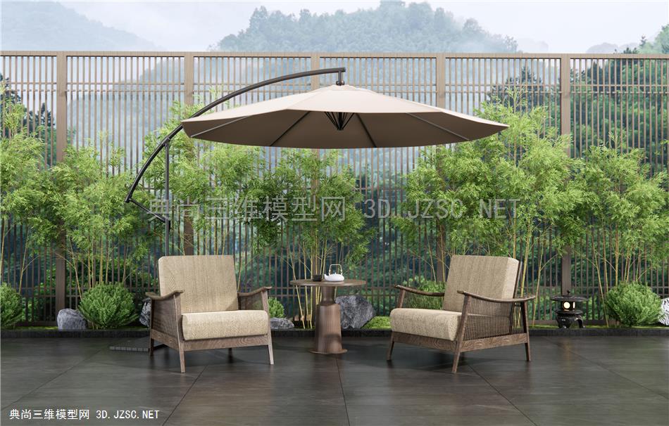新中式户外桌椅 户外单人沙发 休闲椅 竹子1
